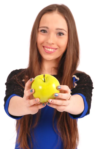 Молода дівчина пропонує переглядач яблуко — стокове фото