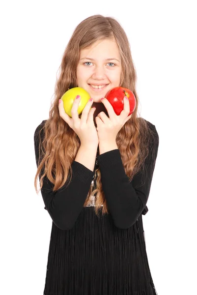 Chica sosteniendo manzana fresca —  Fotos de Stock