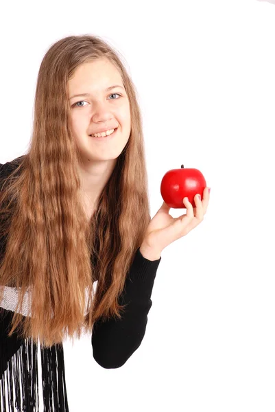 Chica sosteniendo manzana fresca — Foto de Stock