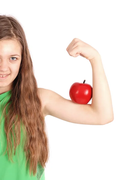 Дівчина тримає свіже яблуко — стокове фото