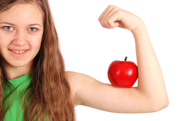 Mädchen hält frischen Apfel in der Hand — Stockfoto
