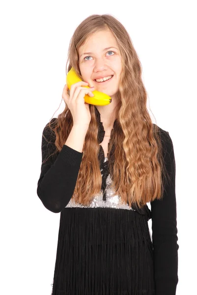 Menina segurando banana fresca — Fotografia de Stock