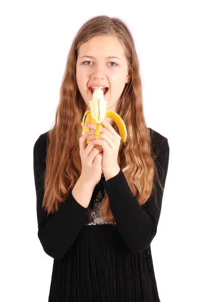 Girl holding fresh banana — Stock Photo, Image