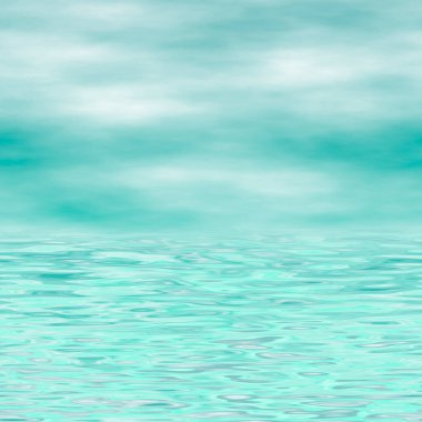 Soyut deniz dalgaları. Mavi dalgalı okyanus, beyaz bulutlu gökyüzü, akan su manzarası duvar kağıdı dokusu. İzler, tekstil, ambalaj, duvar kağıdı, web sitesi için şablon.
