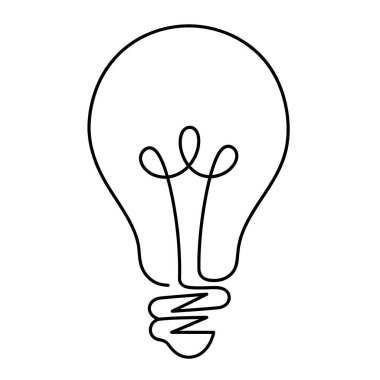 Beyaz arka planda parlak fikirleri ve yeniliği sembolize eden minimalist bir ampul çizgisi.