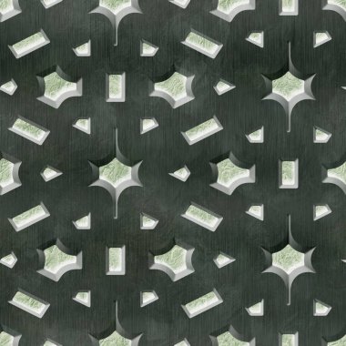Açık yeşil desenli arka plan üzerinde geometrik delikler olan pürüzsüz siyah metalik plaka.