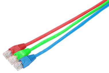 RGB. makro yakın çekim Rj45 ağ kırmızı, mavi ve yeşil fişler