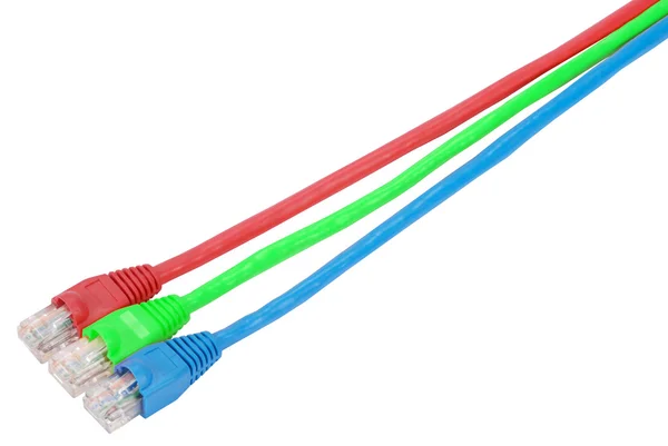 RGB. Macro close-up RJ45 network plugs red blue and green — Stock Photo, Image