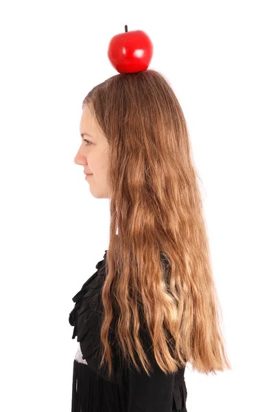 Girl holding fresh apple — Stock Photo, Image