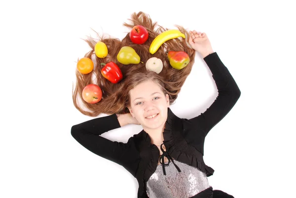 Chica sosteniendo frutas frescas —  Fotos de Stock