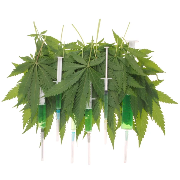 Syringe and hemp (cannabis) — Stock Photo, Image