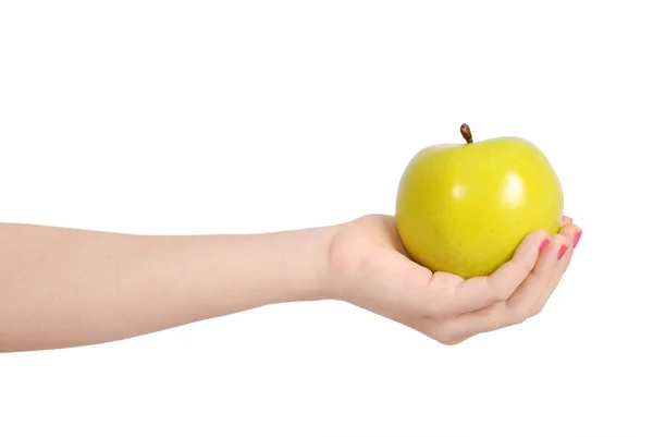 Девушка с зеленым яблоком в руках — стоковое фото