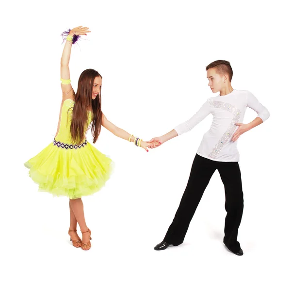 Chlapec a dívka tančí tance — Stock fotografie