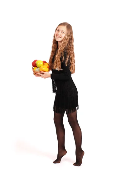 Girl holding fresh fruits — Stock Photo, Image