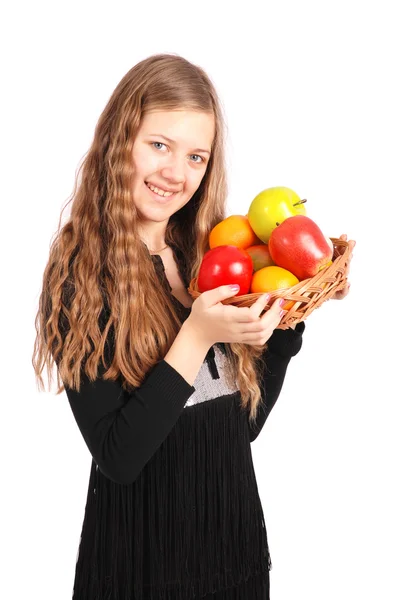 Chica sosteniendo frutas frescas — Foto de Stock