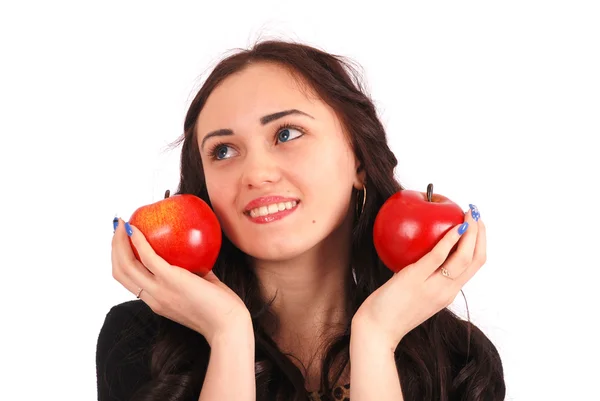 Έφηβος κορίτσι κρατά κοντά τα μήλα του προσώπου — Φωτογραφία Αρχείου