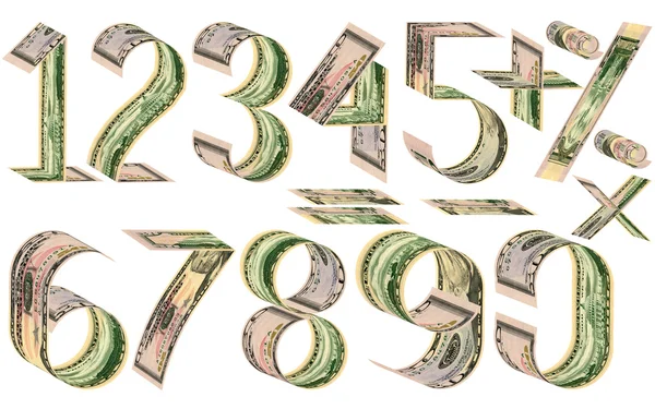 Numbers, percent and mathematical signs from dollars — Stock Photo, Image