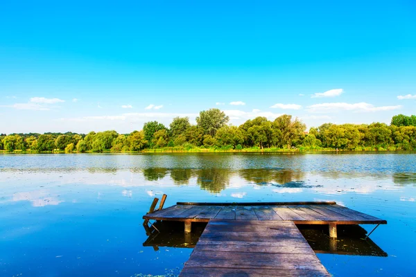 Stagno blu con foresta verde — Foto Stock