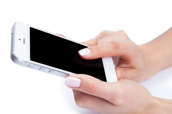 Hand bedrijf witte smartphone — Stockfoto