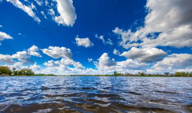 Resimli orman ve nehir.