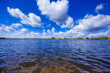 Resimli orman ve nehir.