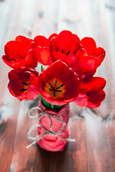 Colorful tulips on  table — Stock Photo, Image
