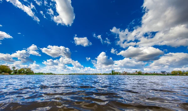 Resimli orman ve nehir.