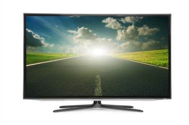 Beyaz arka plan üzerinde düz televizyon. 