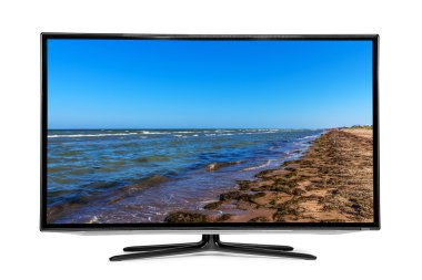 Beyaz arka plan üzerinde düz televizyon.