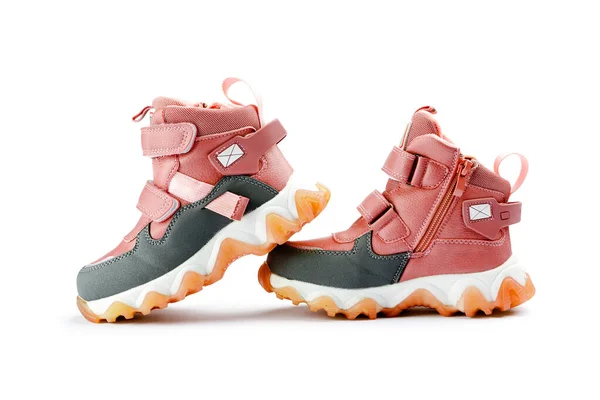 Rosa Kinder Winterstiefel Auf Weißem Hintergrund Herbst Oder Wintermode Babyschuhe — Stockfoto