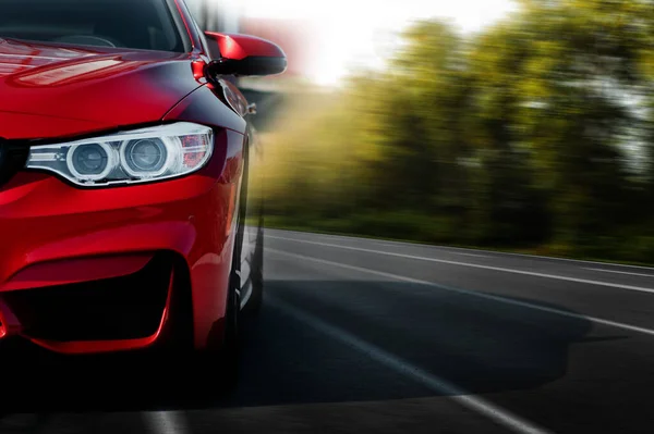 Red Sport Car Asphalt Road — Stock Photo, Image