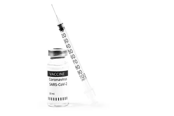 Flacons Vaccin Flacons Médicaments Seringues Injectables Isolés Sur Blanc Coronavirus — Photo