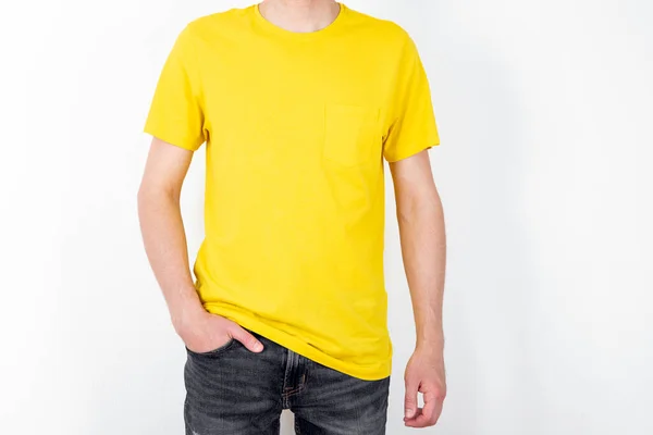 Homme Shirt Jaune Espace Pour Votre Logo Design Maquette Pour — Photo