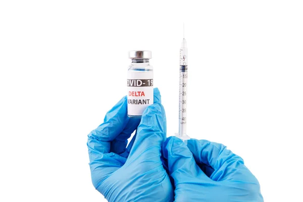 Frascos Vacuna Covid Variante Delta Frascos Medicamento Inyección Jeringa Aislados — Foto de Stock