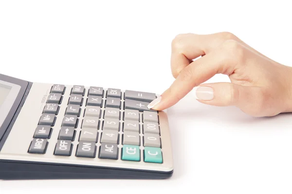 Calculator and hand — Stock Photo, Image