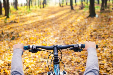 Dağ bisikleti hızlı bisiklet üzerinde azalan tepeden aşağı. Üzerinden görüntülemek