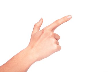 Kadının el düğmesine beyaz arka plan üzerinde