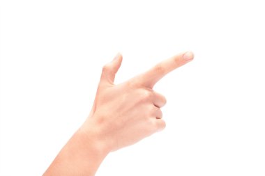 Kadının el düğmesine beyaz arka plan üzerinde