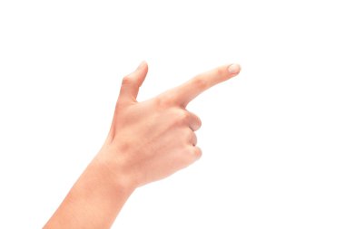 Kadının el düğmesine beyaz arka plan üzerinde