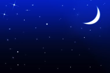 Yıldızlı ve aylı gece gökyüzü