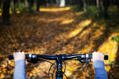 Dağ bisikleti hızlı bisiklet üzerinde azalan tepeden aşağı. Üzerinden görüntülemek