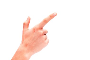 Kadının el düğmesine beyaz arka plan üzerinde