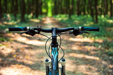 Dağ bisikleti hızlı bisiklet üzerinde azalan tepeden aşağı. Üzerinden görüntülemek