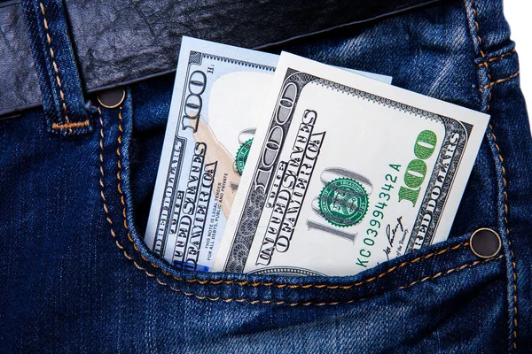 Peníze v kapse džín — Stock fotografie