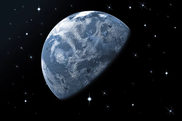 満月とともに星で暗い夜空の背景 — ストック写真