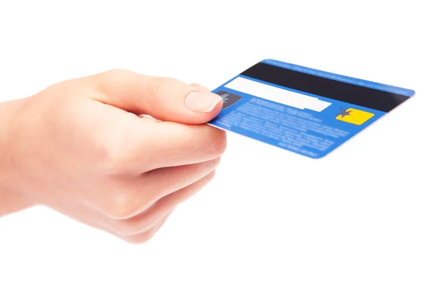 A card in a hand is isolated on a white background — Stock Photo, Image