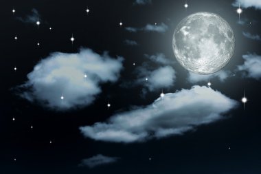 Yıldızlı ve aylı gece gökyüzü