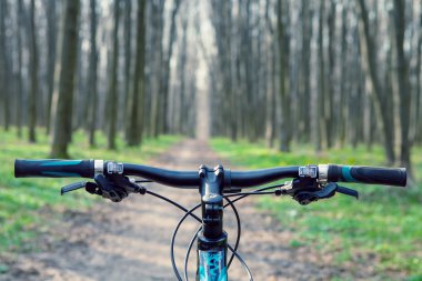 Dağ bisikleti hızlı bisiklet üzerinde azalan tepeden aşağı. Üzerinden görüntülemek