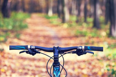 Bisikletle tepeden aşağıya doğru hızla inen dağ bisikleti. Motorcuların gözlerinden bak.