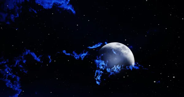 Céu noturno com estrelas e fundo de lua cheia — Fotografia de Stock